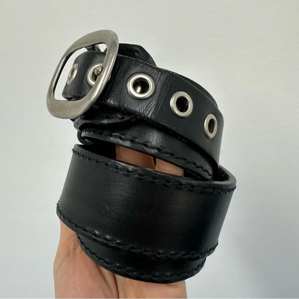 ⛔️SOLD⛔️Losco Of Paris Vintage Black Leather Belt Silver Tone Hardware Adjus - Picture 3 of 14
